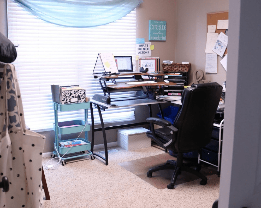 Before 3 Looking for inspiration for your home office/craft room? My Home Office/Craft Room is complete! Come check out what I did in my final reveal, including a new light fixture, a statement ceiling, and all kinds of organization!