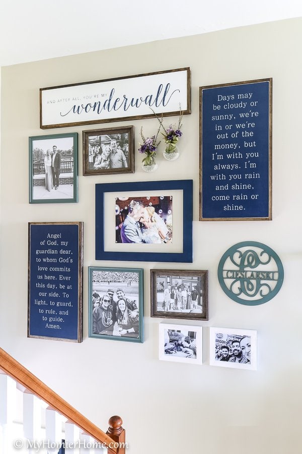 Create Gallery Wall-3 Looking to create the perfect gallery wall? These 7 steps will ensure you get it right the first time! Pay attention to the color scheme and how the triangle of colors keeps the gallery balanced.