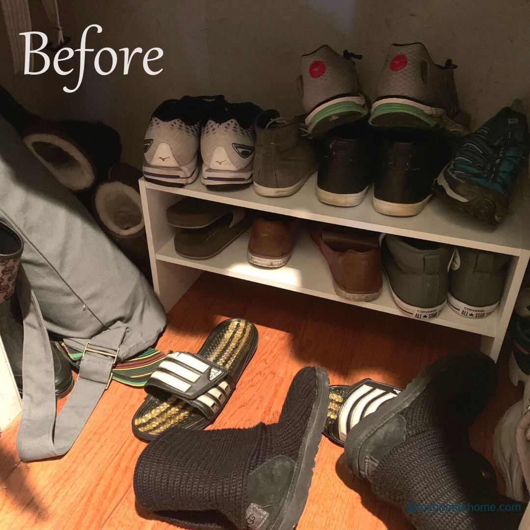 Declutter Organize Tips - Coat Closet Before 1 My coat closet before I used my 11 tips to declutter and organize for the quick-win!