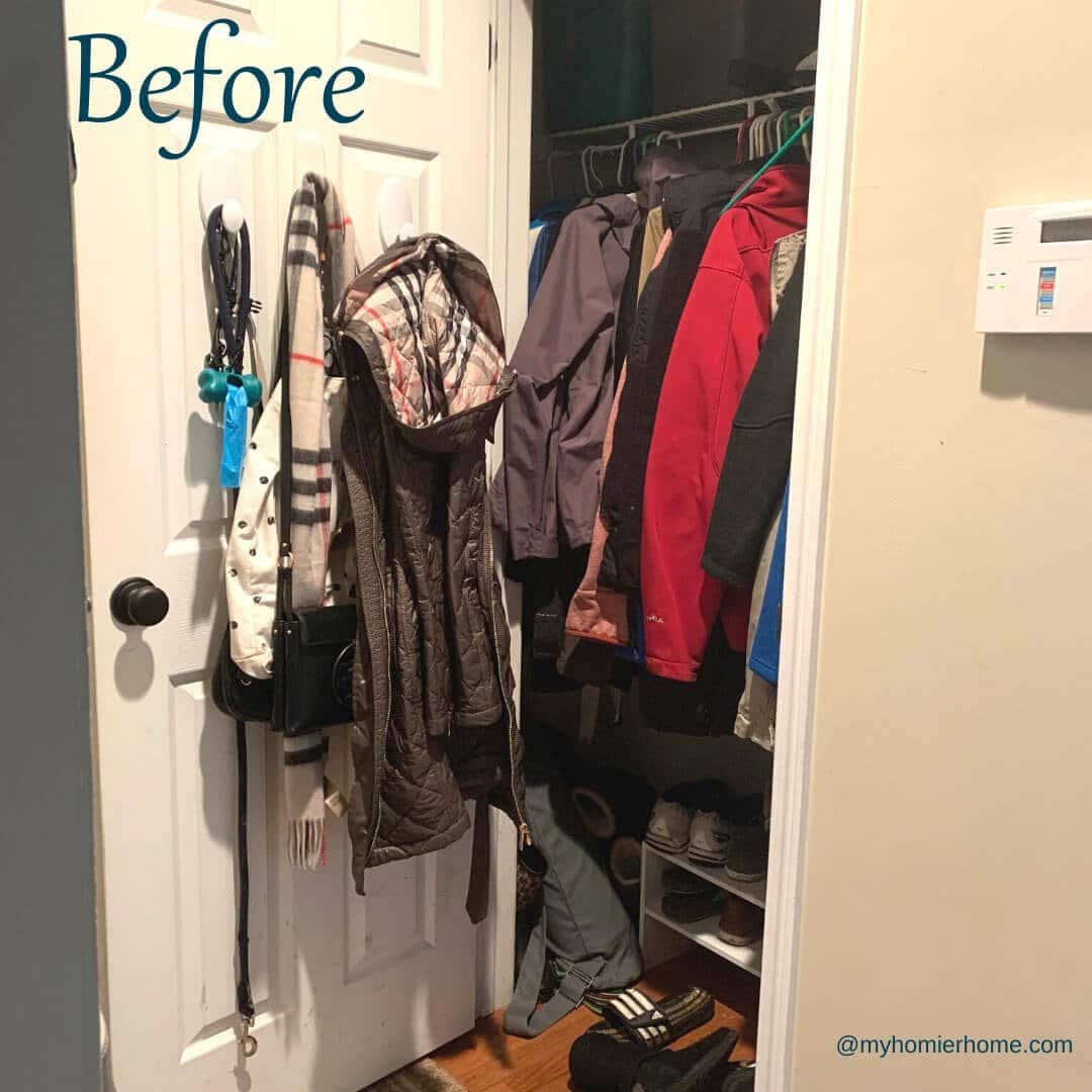 Declutter Organize Tips - Coat Closet Before 2 My coat closet before I used my 11 tips to declutter and organize for the quick-win!