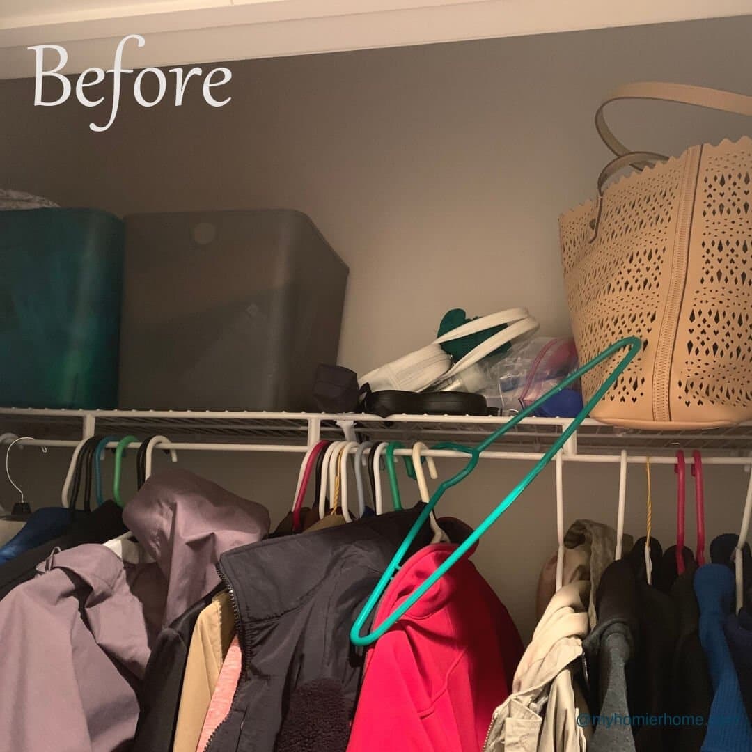 Declutter Organize Tips - Coat Closet Before My coat closet before I used my 11 tips to declutter and organize for the quick-win!