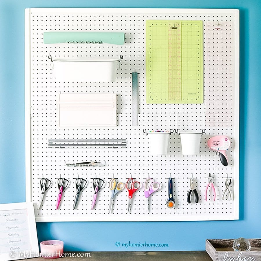 Home Office Craft Room-17 Looking for inspiration for your home office/craft room? My Home Office/Craft Room is complete! Come check out what I did in my final reveal, including a new light fixture, a statement ceiling, and all kinds of organization!