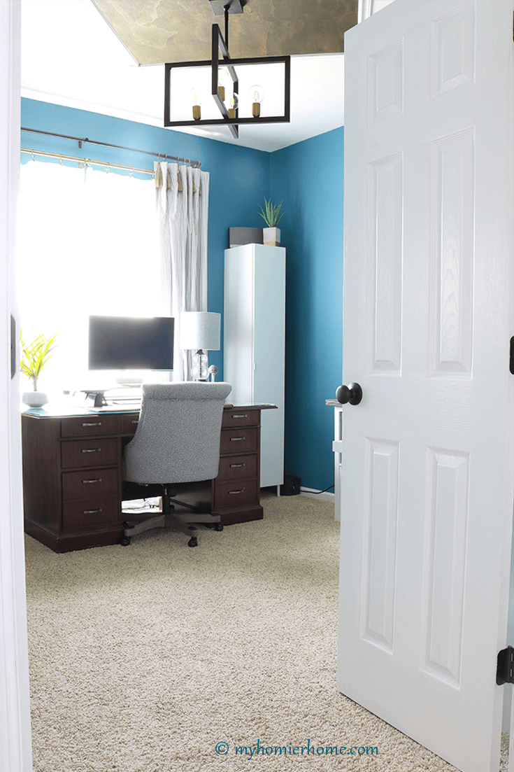Home Office Meets Craft Room 23 Looking for inspiration for your home office/craft room? My Home Office/Craft Room is complete! Come check out what I did in my final reveal, including a new light fixture, a statement ceiling, and all kinds of organization!