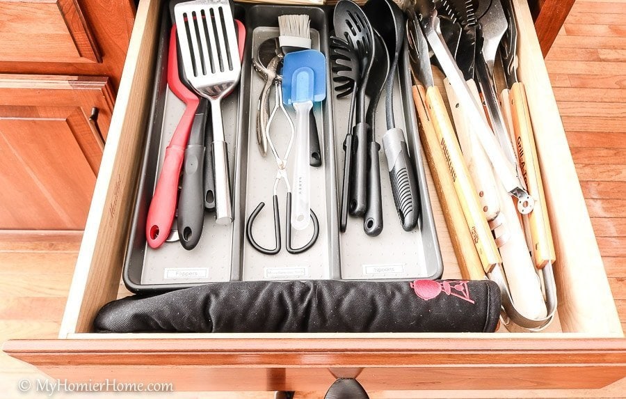 How to Organize Kitchen Cabinets-12 How to organize your kitchen cabinets using clear and simple strategies to tackle kitchen cabinet dysfunction without losing your mind. The extra utensil drawer after is so much better!