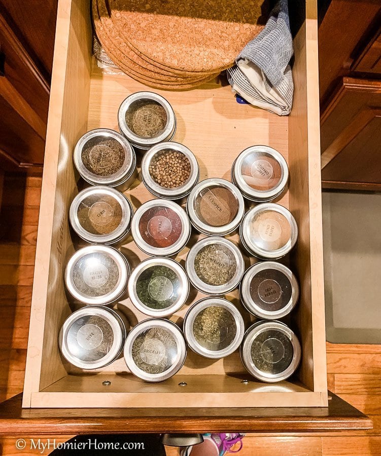 How to Organize Kitchen Cabinets-26 How to organize your kitchen cabinets using clear and simple strategies to tackle kitchen cabinet dysfunction without losing your mind. Spices drawer before