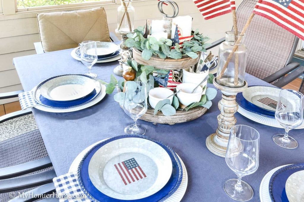 July 4th Tablescape-3 We love celebrating America, so if you are hosting a party or want some red, white, and blue vibes, check out my patriotic outdoor table decor!