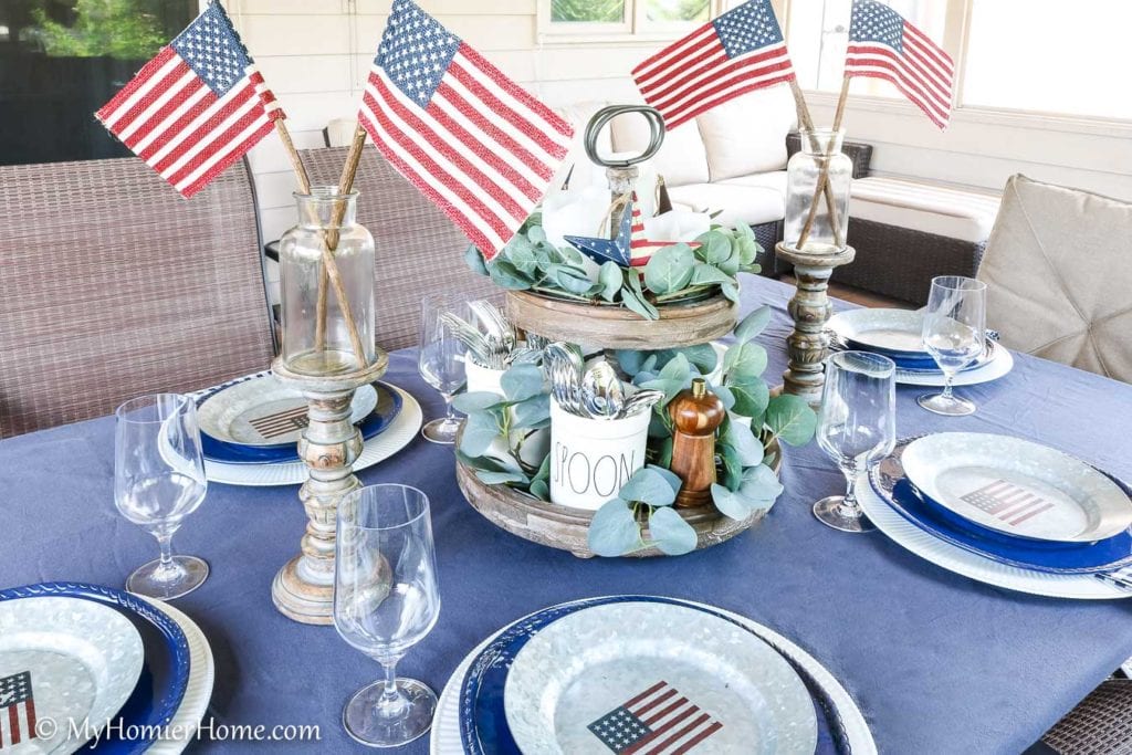 July 4th Tablescape-4 We love celebrating America, so if you are hosting a party or want some red, white, and blue vibes, check out my patriotic outdoor table decor!