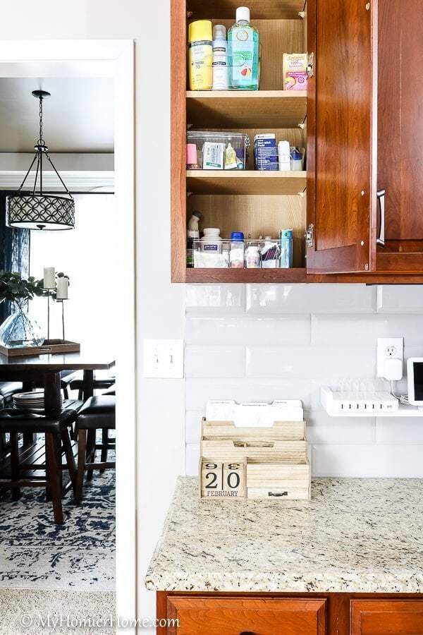 Kitchen Desk Organization-3 Working with a messy kitchen desk? These tips for kitchen desk organization will get from clutter to chaos-free organization for the quick win!