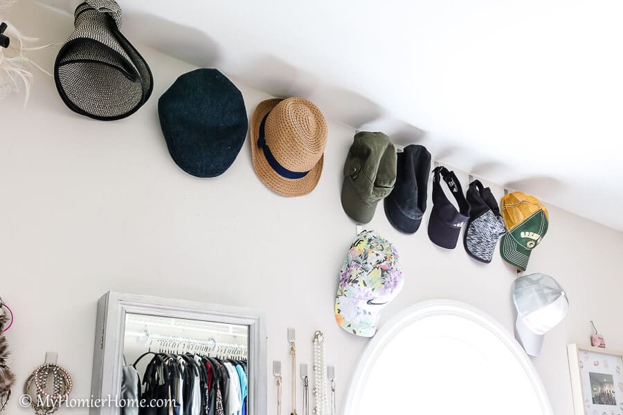 Master Closet Declutter-29 Organizing the master closet by getting hats on display.
