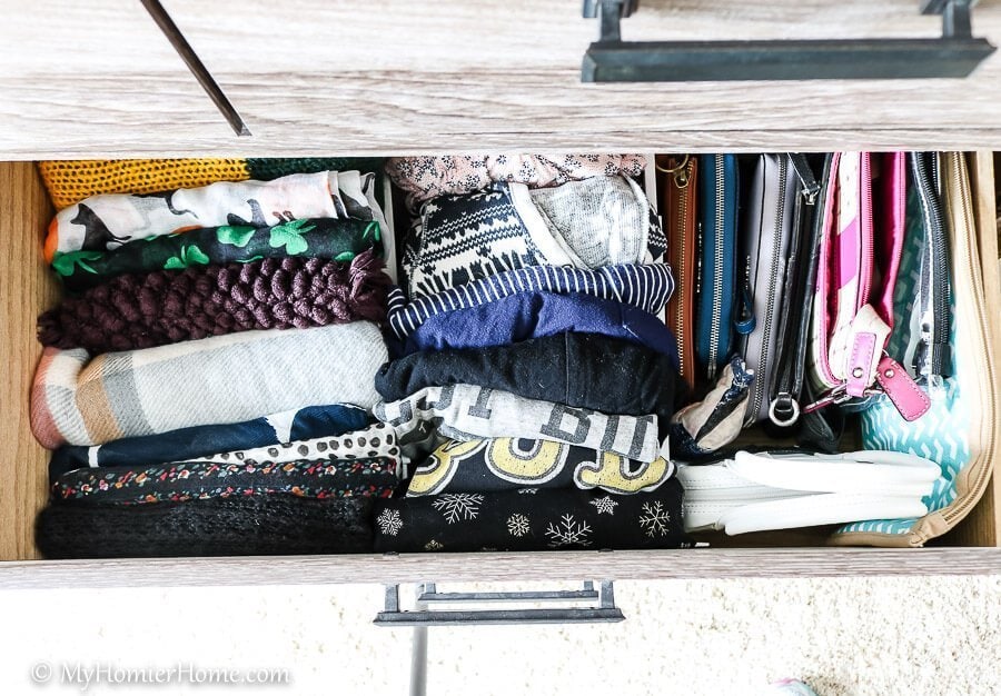 Master Closet Declutter-35 Use the KonMari folding method to put everything back in your dresser drawers, so you can easily see it all!