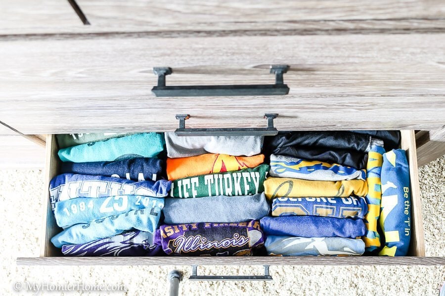 Master Closet Declutter-36 Use the KonMari folding method to put everything back in your dresser drawers, so you can easily see it all!