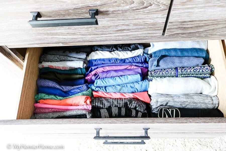 Master Closet Declutter-38 Use the KonMari folding method to put everything back in your dresser drawers, so you can easily see it all!