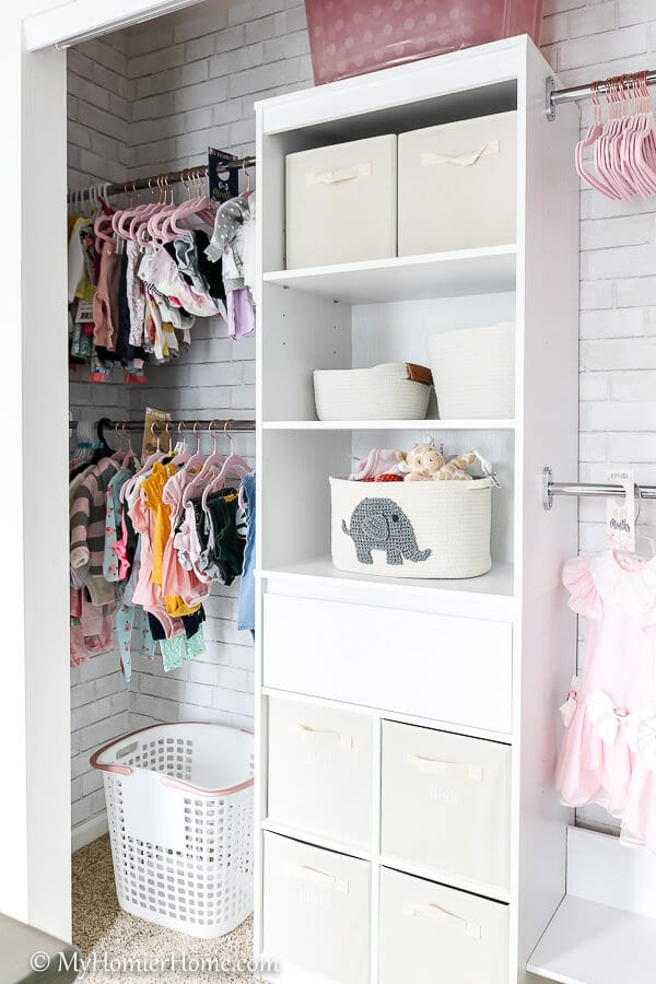 Nursery Closet Reveal - After-3 From dysfunctional to beautiful open concept closet, come check out the before & afters of our nursery closet reveal including notes on how we did it!