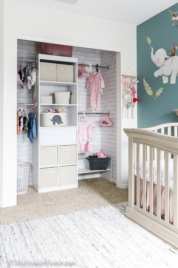 Nursery Closet Reveal - After-4 From dysfunctional to beautiful open concept closet, come check out the before & afters of our nursery closet reveal including notes on how we did it!
