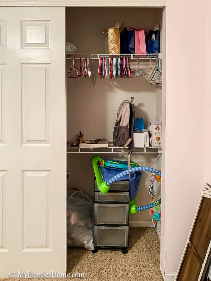Nursery Closet Reveal - Before-5 From dysfunctional to beautiful open concept closet, come check out the before & afters of our nursery closet reveal including notes on how we did it!