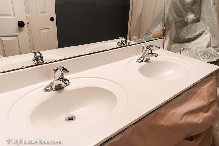 Spray Paint Bathroom Countertops-3 spray painting bathroom countertops is my new favorite way for a cheap and easy way to update a dingy counter.